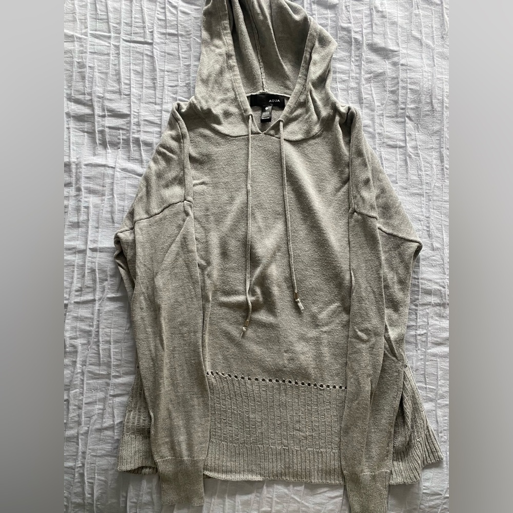 Light grey aqua by Bloomingdales lights knit hoodie sweater